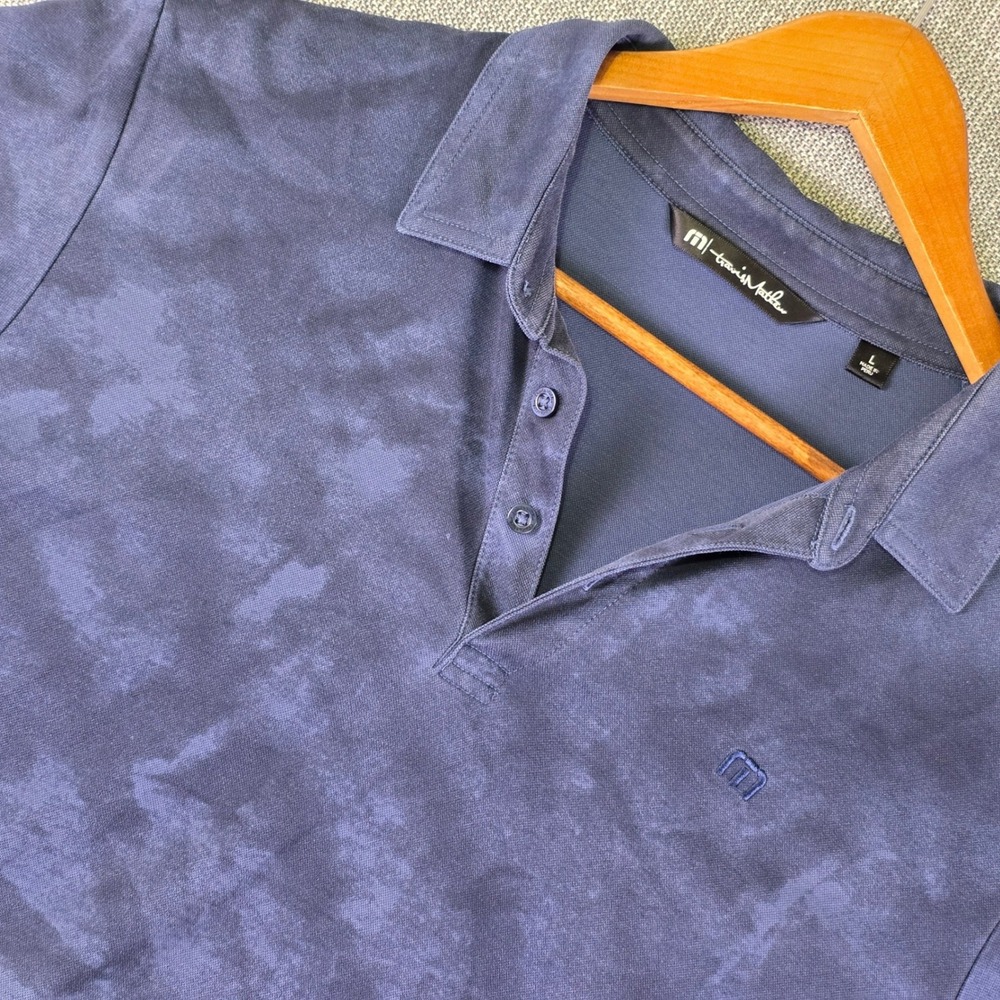Travis Mathew Performance Polo Shirt Mens L Blue Tie Dye Short Sleeve Athletic